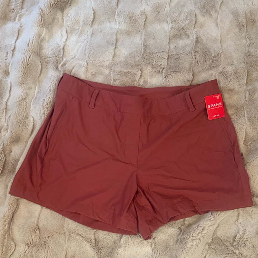 SPANX High Waist Rust Shorts - Sunwashed Red